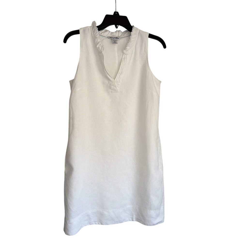 Tommy Bahama Two Palms Double Ruffle Linen Dress In White Size XS